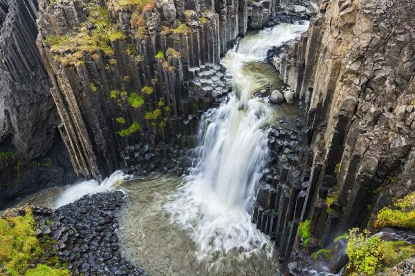 Iceland, Waterfall and basalt columns